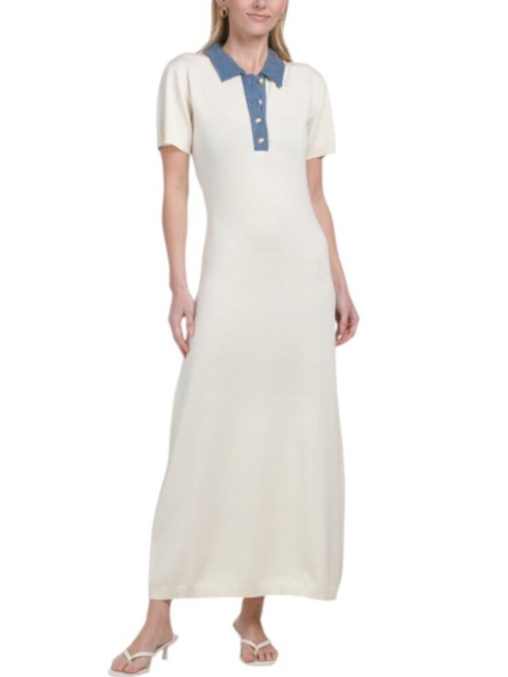 ❗️Supernatural by Secret Mission Denim Trim Knit Maxi Polo Dress NWT $395!